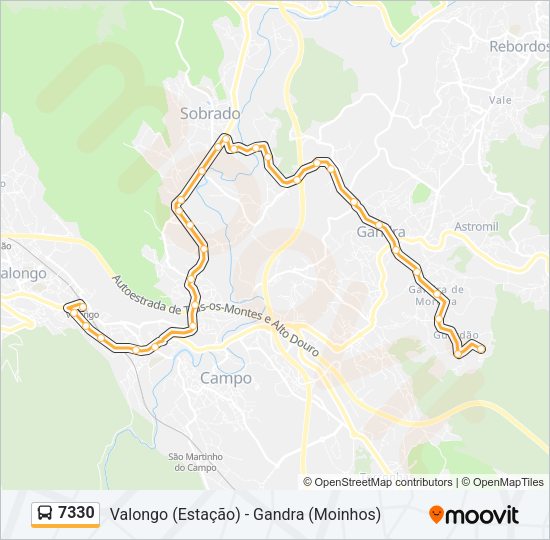 Mapa da linha do autocarro 7330.