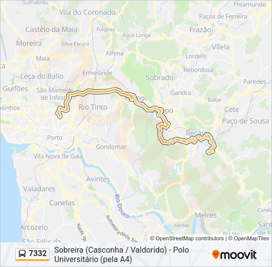 Mapa da linha do autocarro 7332.