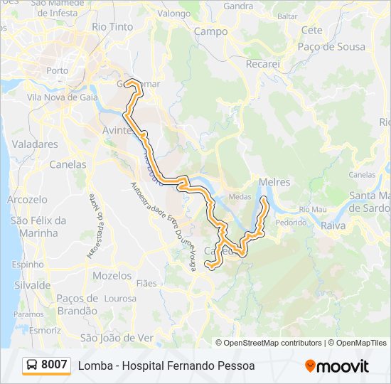 Mapa da linha do autocarro 8007.