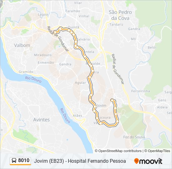 Mapa da linha do autocarro 8010.