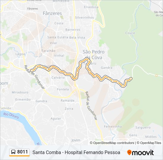 Mapa da linha do autocarro 8011.