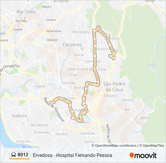 Mapa da linha do autocarro 8012.