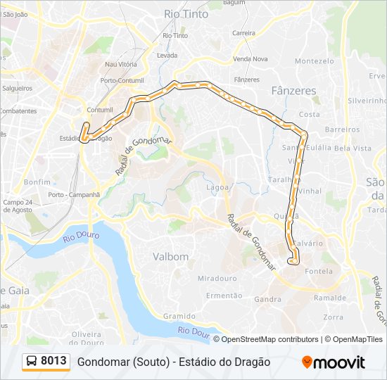 Mapa da linha do autocarro 8013.