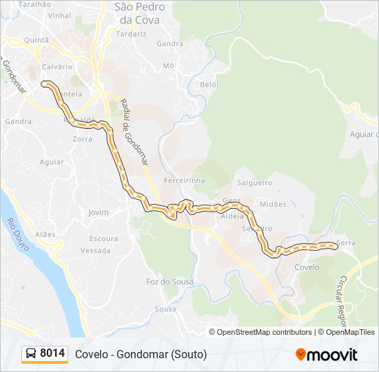 Mapa da linha do autocarro 8014.