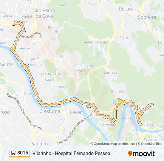 Mapa da linha do autocarro 8015.