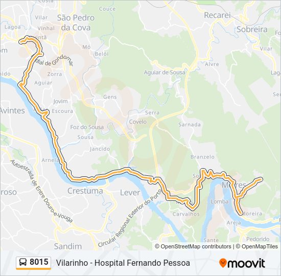 Mapa da linha do autocarro 8015.