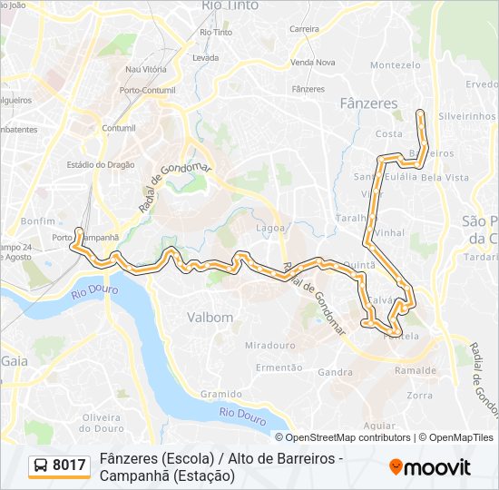 Mapa da linha do autocarro 8017.