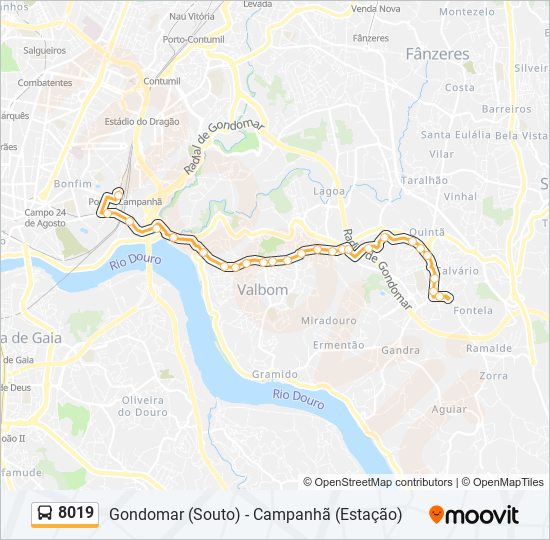 Mapa da linha do autocarro 8019.