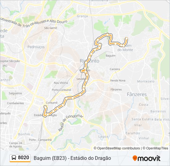 Mapa da linha do autocarro 8020.