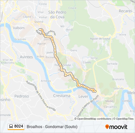 Mapa da linha do autocarro 8024.