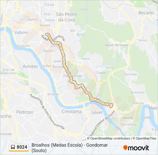 Mapa da linha do autocarro 8024.