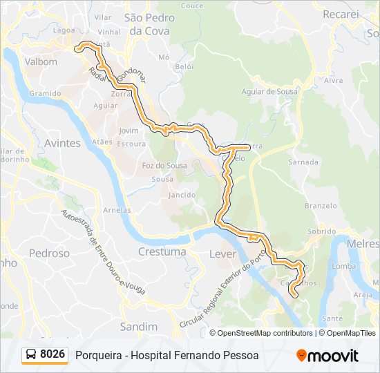 Mapa da linha do autocarro 8026.