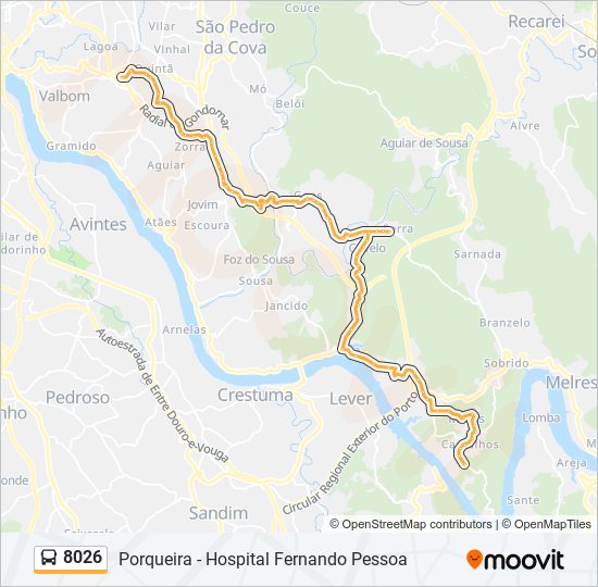 Mapa da linha do autocarro 8026.