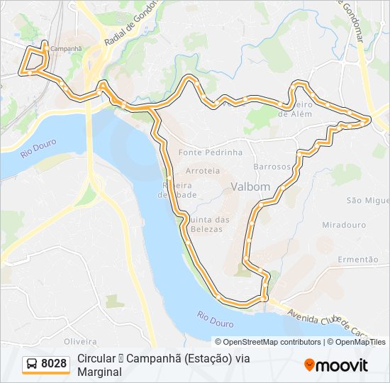 Mapa da linha do autocarro 8028.