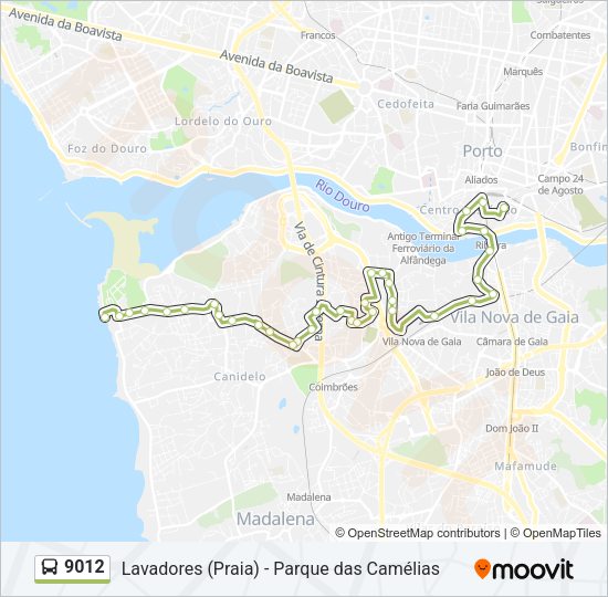 Mapa da linha do autocarro 9012.