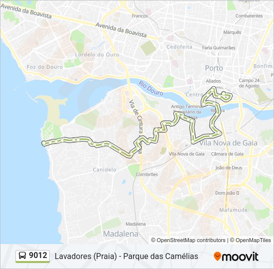 Mapa da linha do autocarro 9012.