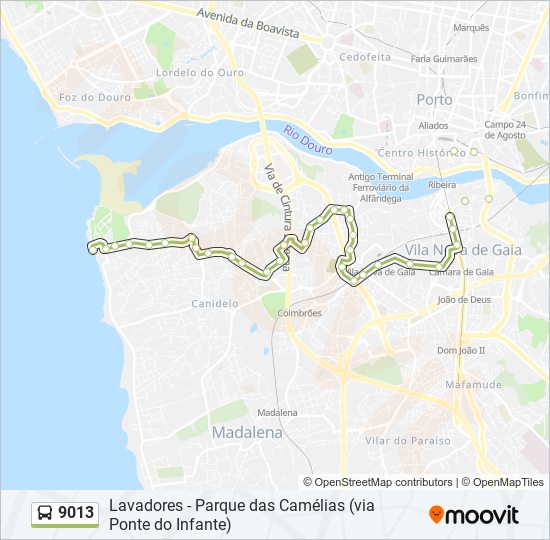 Mapa da linha do autocarro 9013.