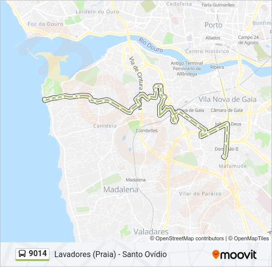 Mapa da linha do autocarro 9014.