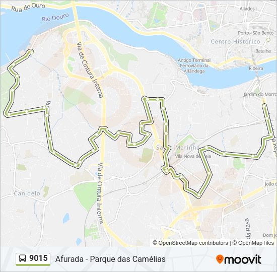 Mapa da linha do autocarro 9015.