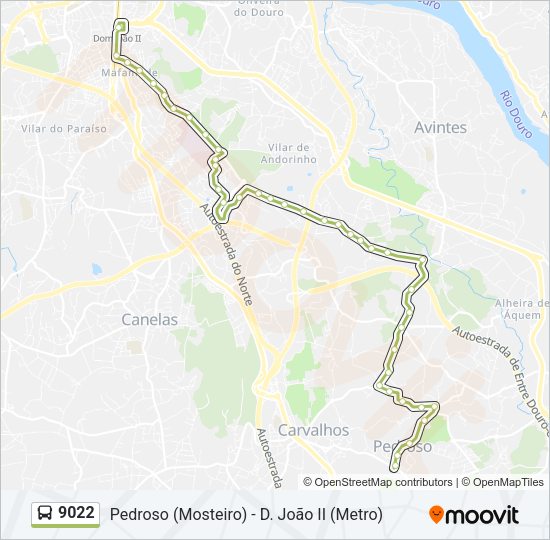 Mapa da linha do autocarro 9022.