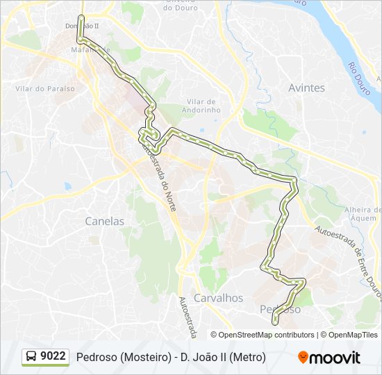 Mapa da linha do autocarro 9022.