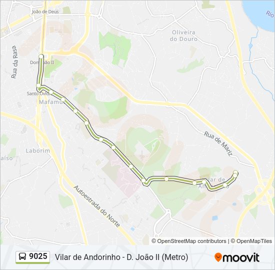 Mapa da linha do autocarro 9025.