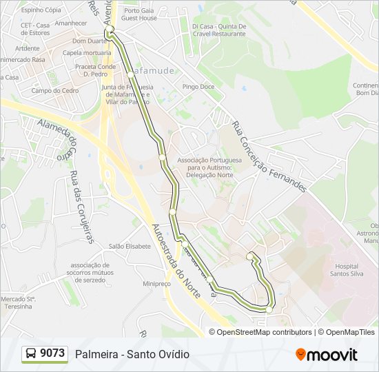 Mapa da linha do autocarro 9073.