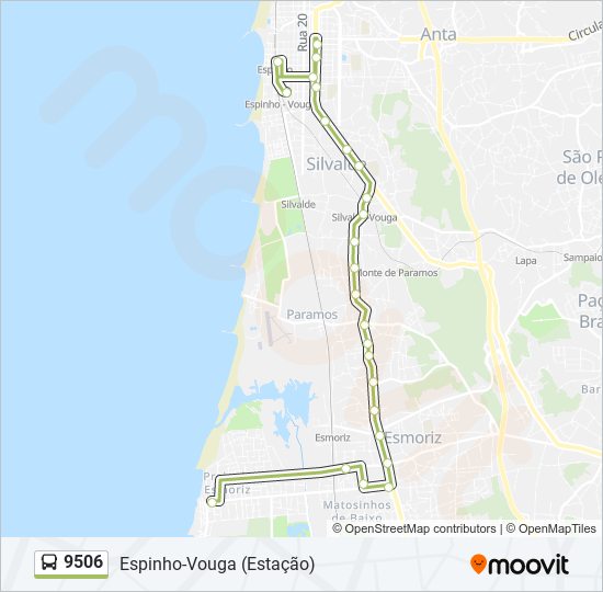 Mapa da linha do autocarro 9506.