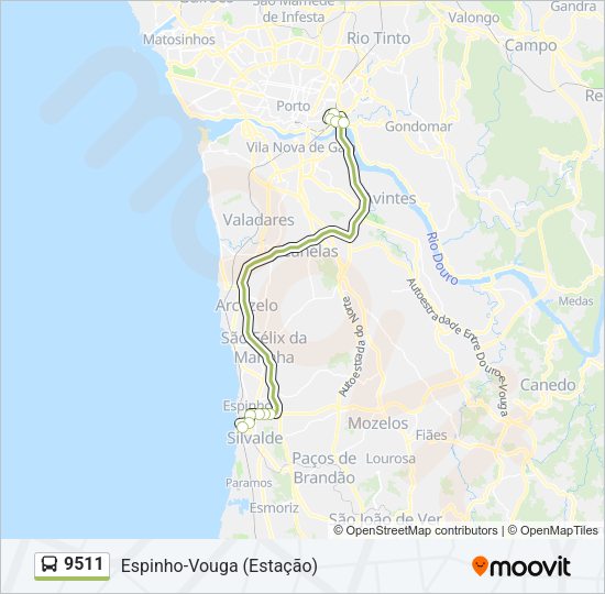 Mapa da linha do autocarro 9511.