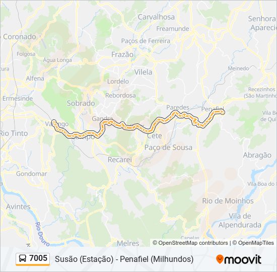 Mapa da linha do autocarro 7005.