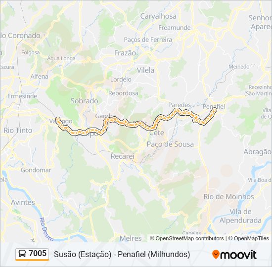 Mapa da linha do autocarro 7005.