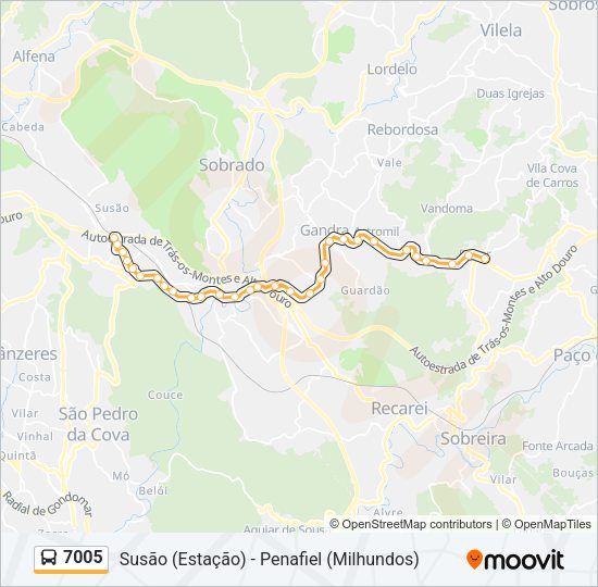 Mapa da linha do autocarro 7005.