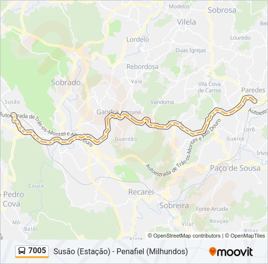 Mapa da linha do autocarro 7005.