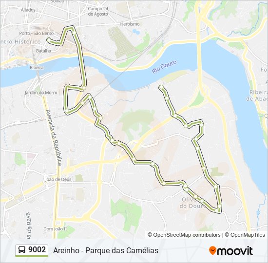 Mapa da linha do autocarro 9002.