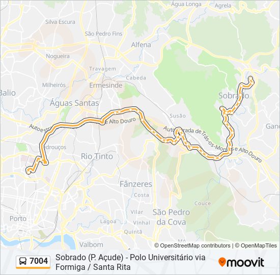 Mapa da linha do autocarro 7004.