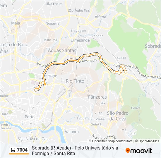 Mapa da linha do autocarro 7004.