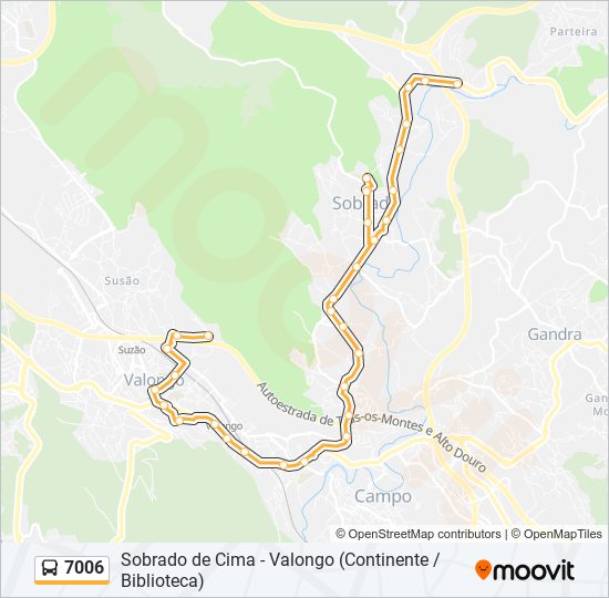 Mapa da linha do autocarro 7006.