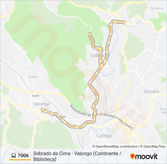 Mapa da linha do autocarro 7006.