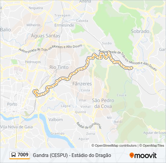 Mapa da linha do autocarro 7009.