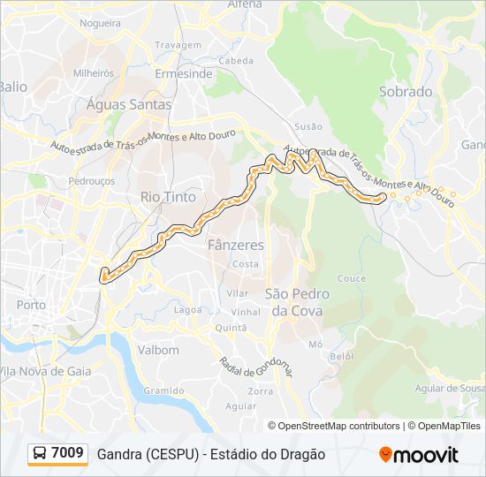 Mapa da linha do autocarro 7009.