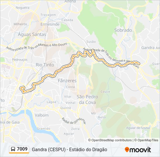 Mapa da linha do autocarro 7009.