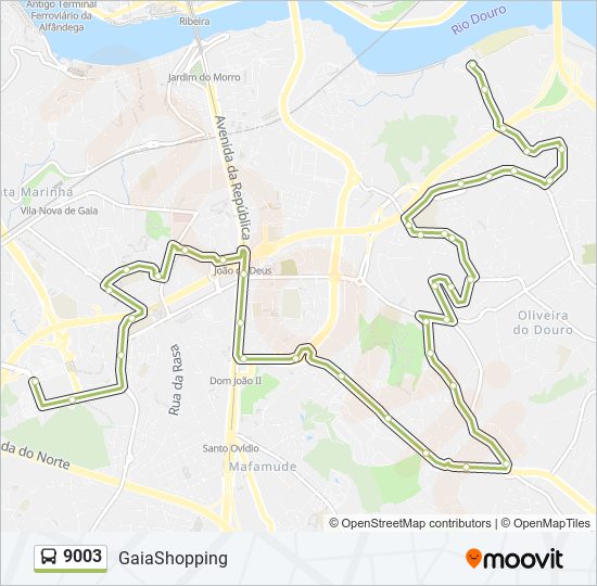 Mapa da linha do autocarro 9003.