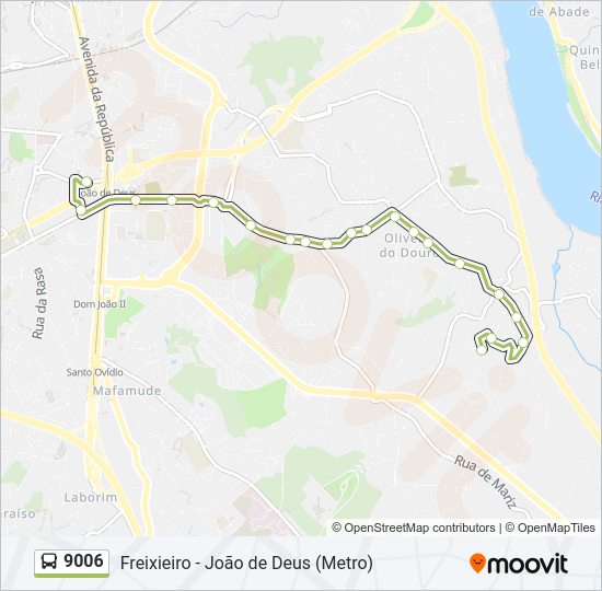 Mapa da linha do autocarro 9006.