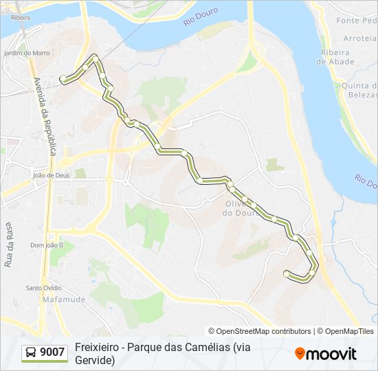 Mapa da linha do autocarro 9007.