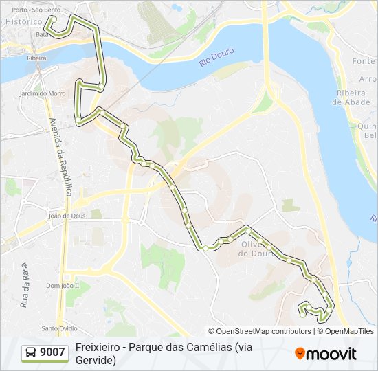 Mapa da linha do autocarro 9007.