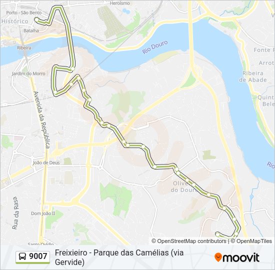Mapa da linha do autocarro 9007.