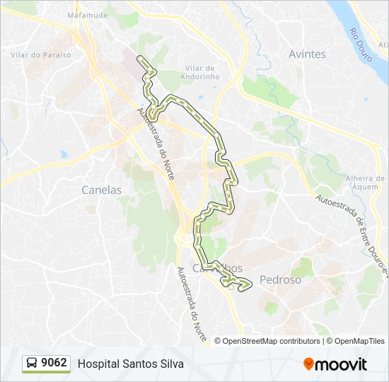 Mapa da linha do autocarro 9062.