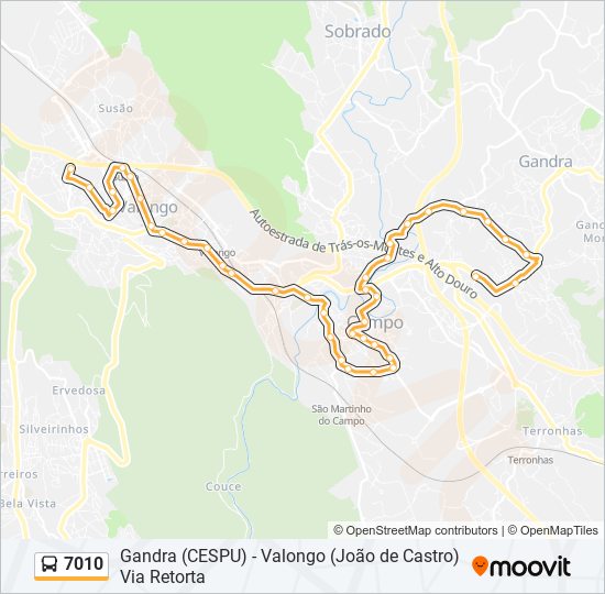 Mapa da linha do autocarro 7010.