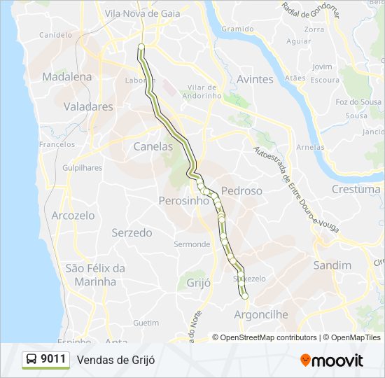Mapa da linha do autocarro 9011.
