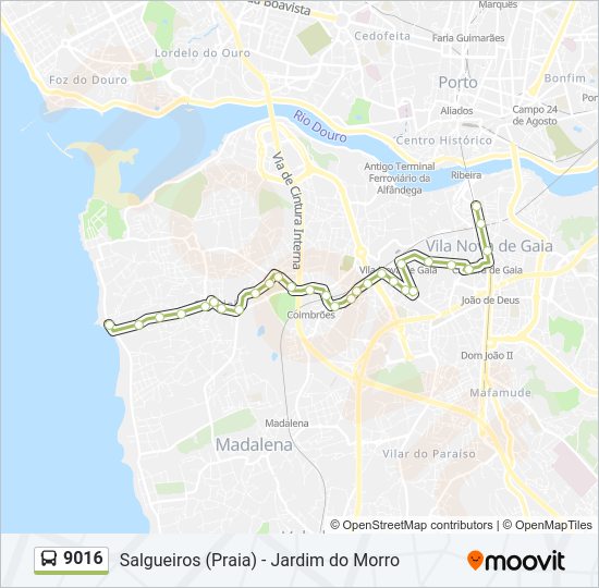 Mapa da linha do autocarro 9016.